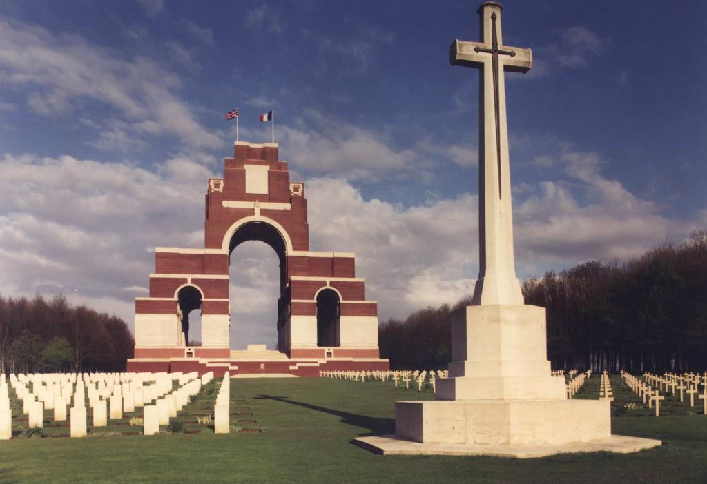 THIEPVAL MEMORIAL The Thiepval Memorial, the Memorial to the Missing of the Somme, bears the names of more than 72,000 officers and men of the United Kingdom and South African forces including