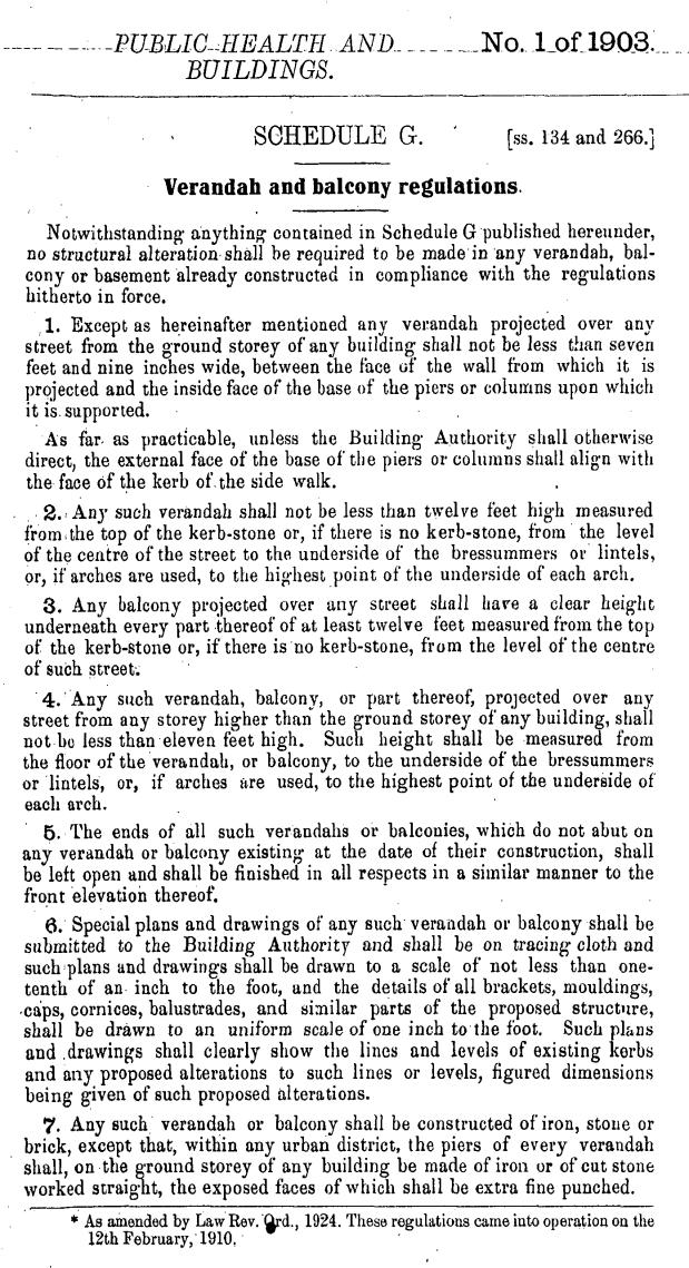 Verandahs and Balconies Regulations BO 1903, s.134 s.