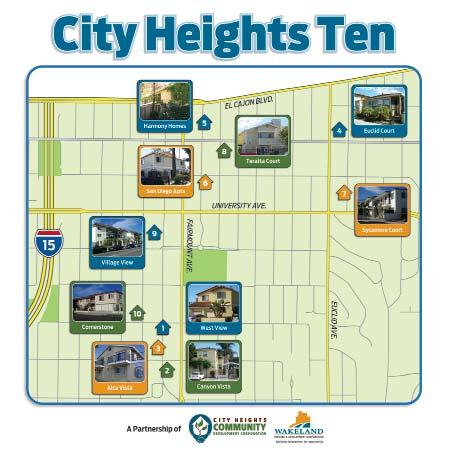 City Heights Ten Various Sites San Diego, CA Project Overview 132 units located at 10 properties scattered throughtout the City Heights neighborhood of San Diego Serving seniors, families and