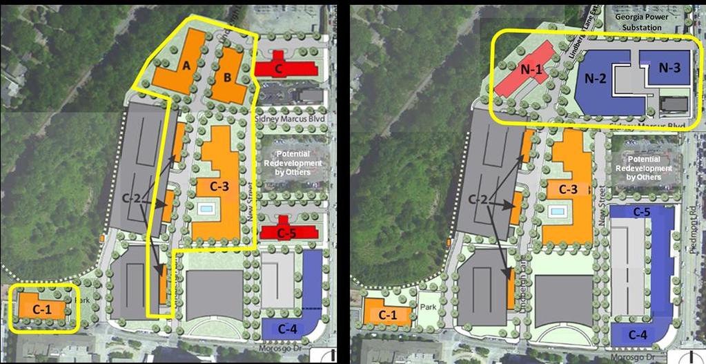 Figure 7-1: Potential Early Phases, North and Core Blocks Completing the Station Blocks and Main Street. MARTA s Phase II TOD opportunity is focused on the North and Core Blocks.