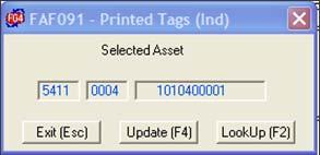 inventory tag for the selected asset The tags