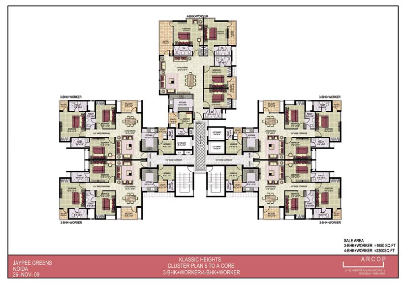 Klassic heights apartments cluster plan Floor Plan - 3 / 4 bedroom + Worker apartment Tower 3 & 6 4-BHK + Worker