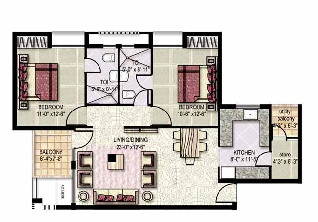 Klassic heights apartments Floor Plan - 2 bedroom