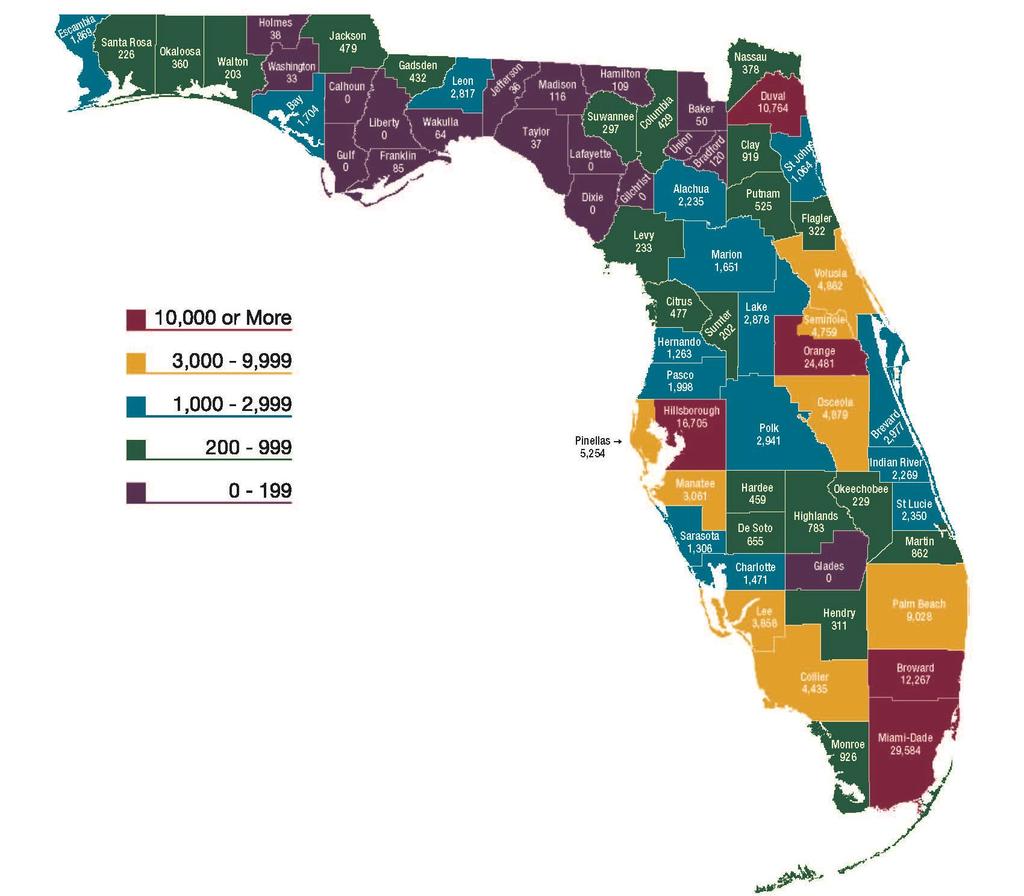 TOTAL ACTIVE RENTAL UNITS FINANCED BY FLORIDA HOUSING SINCE 1982 Orange 24,481 Hillsborough 16,705 This map is shaded to display a by-county