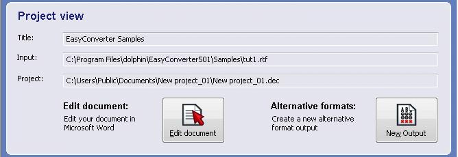 Greita konversija Quick Conversion : Paleidžia supaprastintą vedlio versiją, kuris praleidžia projekto informaciją "Project Information" ir nustatymus "Document Settings".