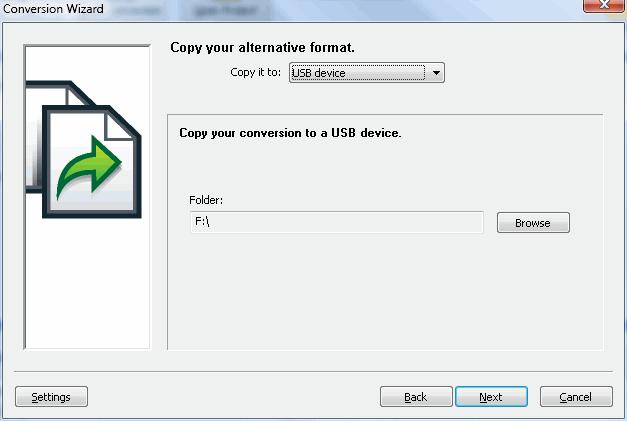 Siųsti alternatyvų formatą Šitame etape jūs galite nuspręsti ka darysite su konvertuotu failu.