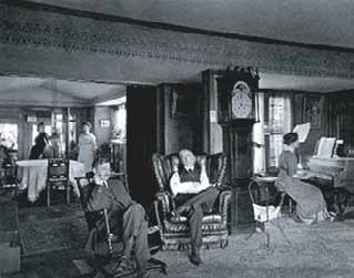 Purcell (center), and Edna Purcell playing the piano, and Dining Room with Catherine Gray (left) and her companion Annie