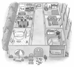 A Look and write 4 Where s the? living room It s next to the bedroom Where s the? garage It s across from the bathroom Where s the? dining room It s between the bathroom and the kitchen Where s the?