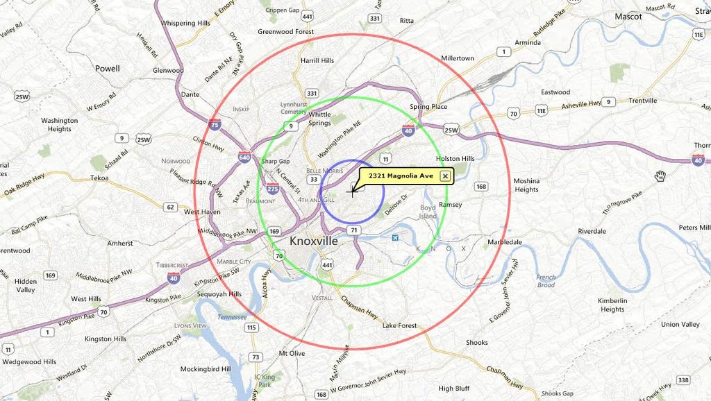 Location Maps Maps 1, 3 and 5 Mile Radius Knoxville