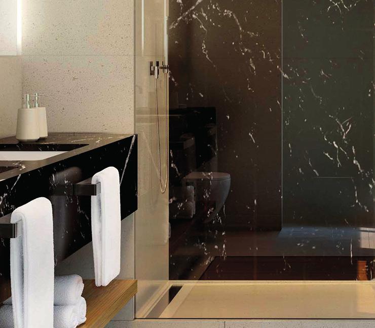 SPECIFICATIONS The apartments & common areas Bathrooms Pale natural limestone floors, shower trays and splashbacks Natural limestone slabs with honed finish flooring Dark natural marble vanity