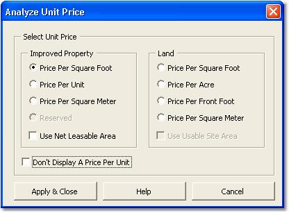 49 Analyzing Unique Unit Types If the property type requires analysis of a unique unit type, such a price per slip, bed, hole, etc., utilize the price per unit comparison.