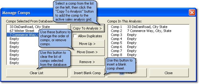 the analysis. 1.5.2.2 The Comp Manager From the Analysis Grid, click the Manage Comps button.