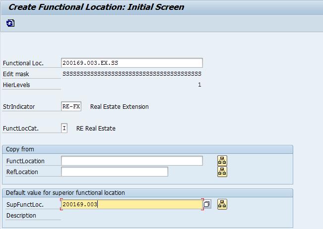 1. To create the Building Component, the Facilities Planner should navigate to IL01, Create Functional Location and enter in o New Building Component ID: for example: 200169.003.EX.