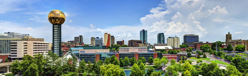 9 KNOXVILLE, TN Nestled in the foothills of the Great Smoky Mountains National Park, Knoxville is a progressive, friendly and rapidly growing city accessible from an international waterway that is