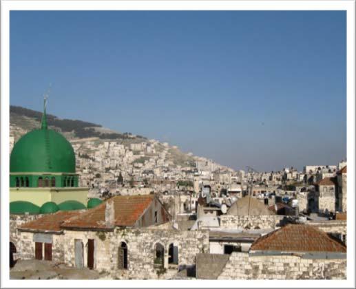 Pictures of old Nablus (top left), the separation wall between Israel and