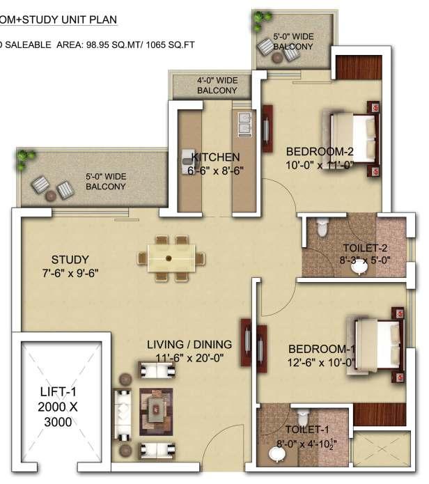 2 Bedroom Unit Plan Proposed