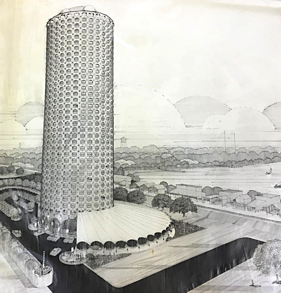 Albert C. Ledner Office Records SOUTHEASTERN ARCHITECTURAL ARCHIVE COLLECTION 179 Proposed Lakefront high-rise building. New Orleans, LA. Albert C. Ledner, architect. 1966. Pencil on tracing paper.