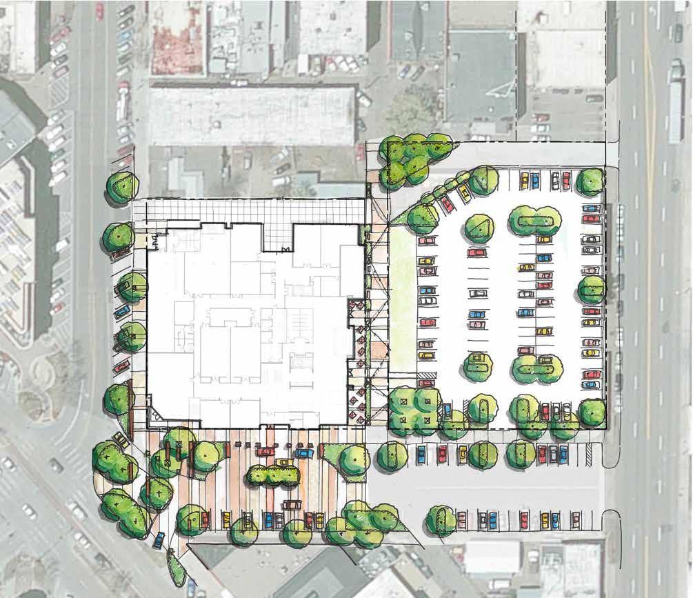 Project Site Plan Walnut Street Service Access Jefferson Street Service Access - AC paving Low screen wall Flexible Lawn Area Diagonal Parking Hotel - Ground Floor Surface Parking - 98 total spaces