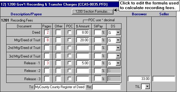 2. Duble-click 1200 Gv t Recrding & Transfer Charges. (Express HUD users duble-click the Gv t Recrding & Transfer Charges screen.) 3.