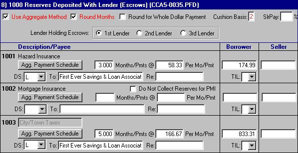 Escrws HUD-1 & Clsing tab, 1000 Reserves Depsited With Lender (Escrws) screen. (Express HUD users duble-click the Impunds screen.) Click the HUD-1 & Clsing tab.