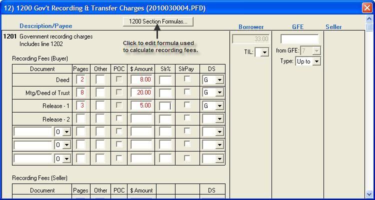 1200 Gv t Recrding & Transfer Charges HUD-1 & Clsing tab, 1200 Gv t Recrding & Transfer Charges screen. 1. Click the HUD-1 & Clsing tab. 2. Duble-click 1200 Gv t Recrding & Transfer Charges. 3.