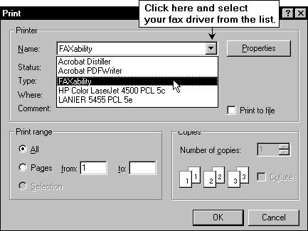 Faxing ReadyDcs Frm PrFrm Yu can fax any ReadyDc frm PrFrm by selecting yur fax driver (instead f yur printer) n the Print dialg. In the example belw, we will fax a HUD-1 Settlement Statement.