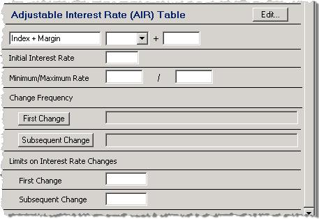 Edit: This buttn pulls up the Adjustable Interest Rate (AIR) Table Dialg.