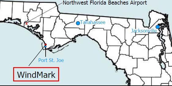 Background on WindMark WindMark Beach is a beachfront resort community situated on approximately 2,020 acres in Gulf County near the town of Port St. Joe.