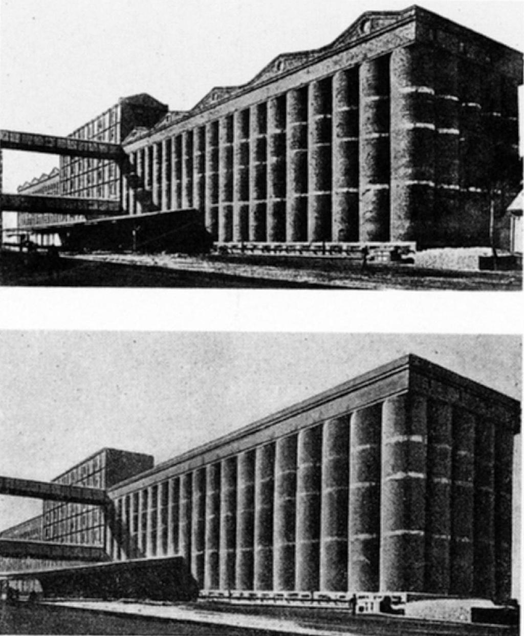 1920) : View of two grain silos,