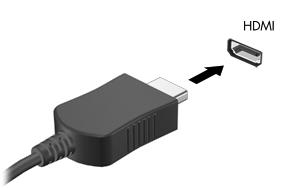 Компьютерге ажыратымдылығы жоғары теледидарды не мониторды жалғау: 1. HDMI кабелінің бір ұшын компьютердегі HDMI портына жалғаңыз. 2.