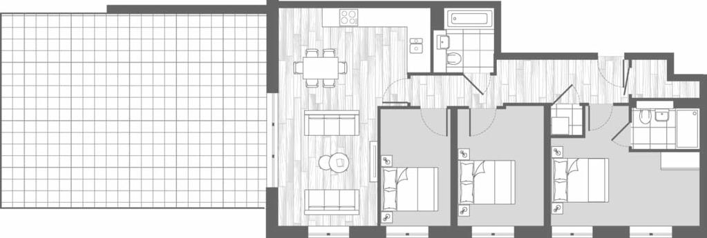 FT. Exterior area 60.0SQ.M. 646SQ.FT. 3 Bedroom apartments inc kitchen 5.1 x 7.4 16 9 x 24 3 5.0 x 4.0 16 5 x 13 1 2.9 x 4.0 9 6 x 13 1 Bedroom 3 2.4 x 4.