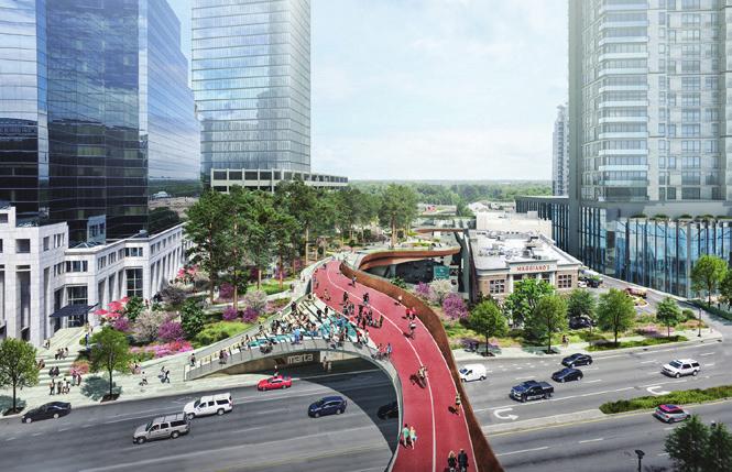 With the desire to reconnect Buckhead, the viability of a public space atop GA400 is under study to create a signature park that connects pedestrian and bicycle paths across the freeway, and provides
