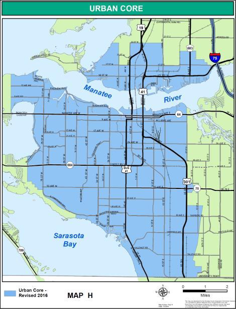 The current Plan also includes a map showing the Urban Service Area, which is similar to the Urban Core Area but