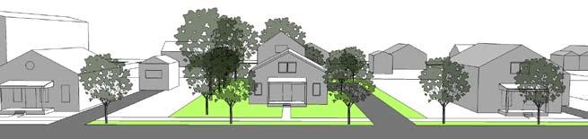 INFILL SITE SHOWN WITHIN A TYPICAL NEIGHBORHOOD BLOCK VIEW FROM THE STREET: Accessory unit is set