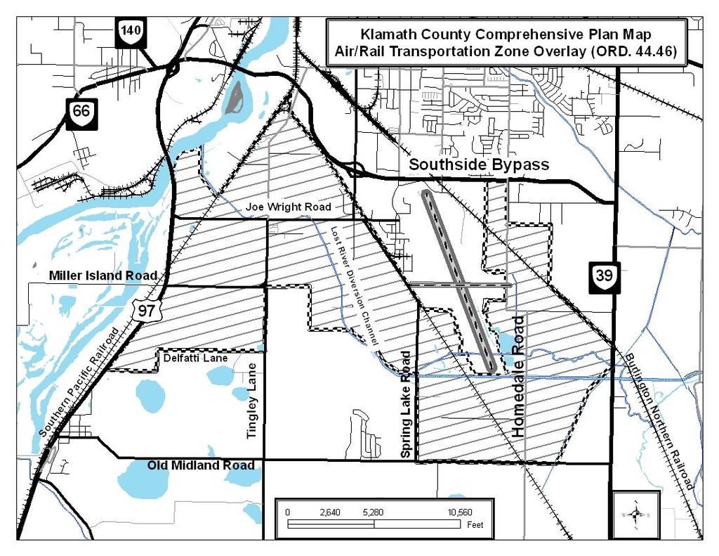 The County will develop an Airport/Railroad Transportation Development Zone.