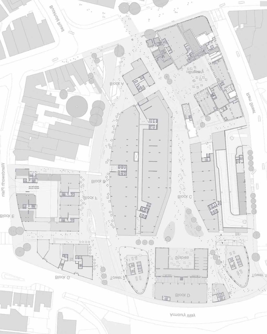 Ram Brewery, ; Capital Studios, Wandsworth Plain and Duval Works, Armoury Way, SW18 Diagram of proposed site layout identifying ground floor use and number of storeys 0 Denotes the highest