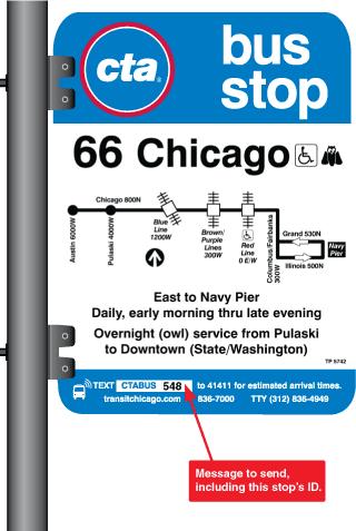 Buses -Track the bus by texting CTABUS and the number next to it to 41411.