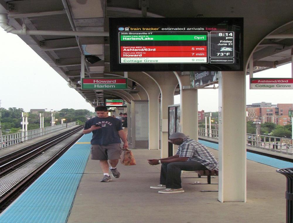 (Howard) -Signs above tell you the arrival time of the train -Read