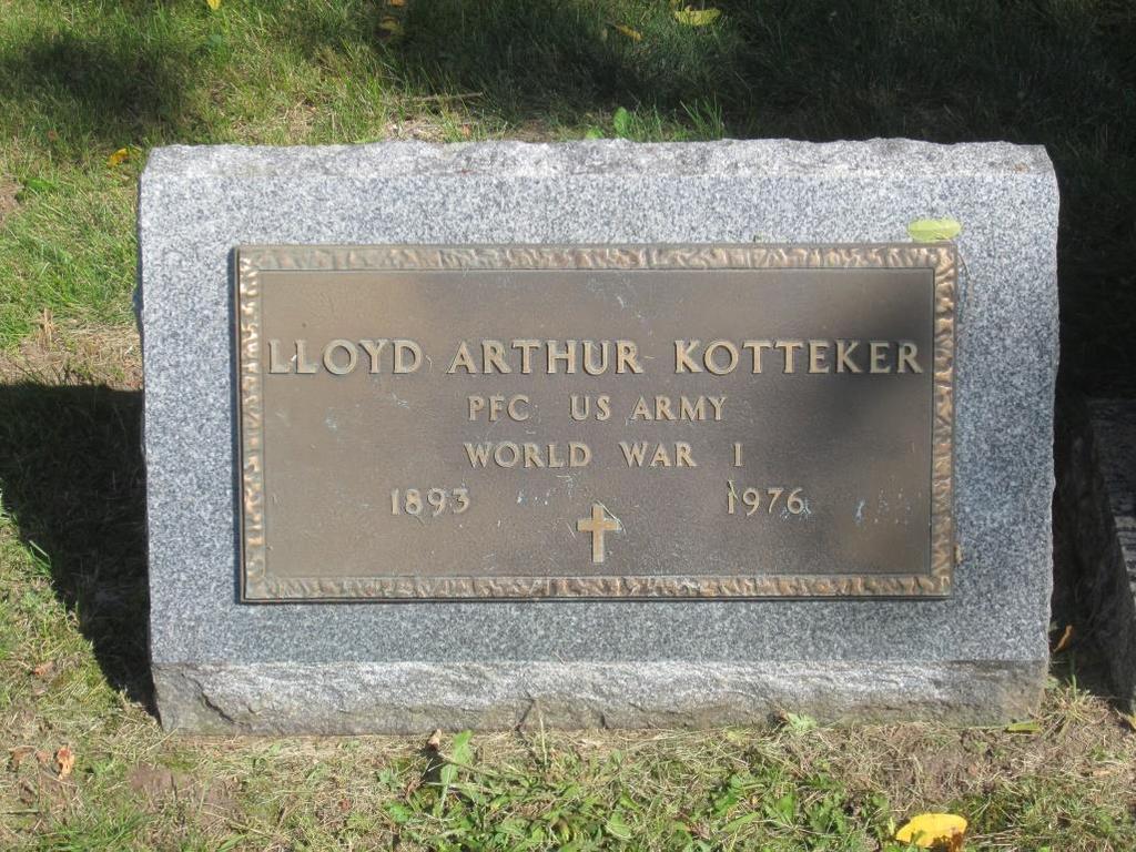 Kotteker, Lloyd A. Chapman Cemetery Town of Hopewell Kotteker, Lloyd A. U.S., World War I Draft Registration Cards, 1917-1918. New York Ontario County 1 Draft Card K.