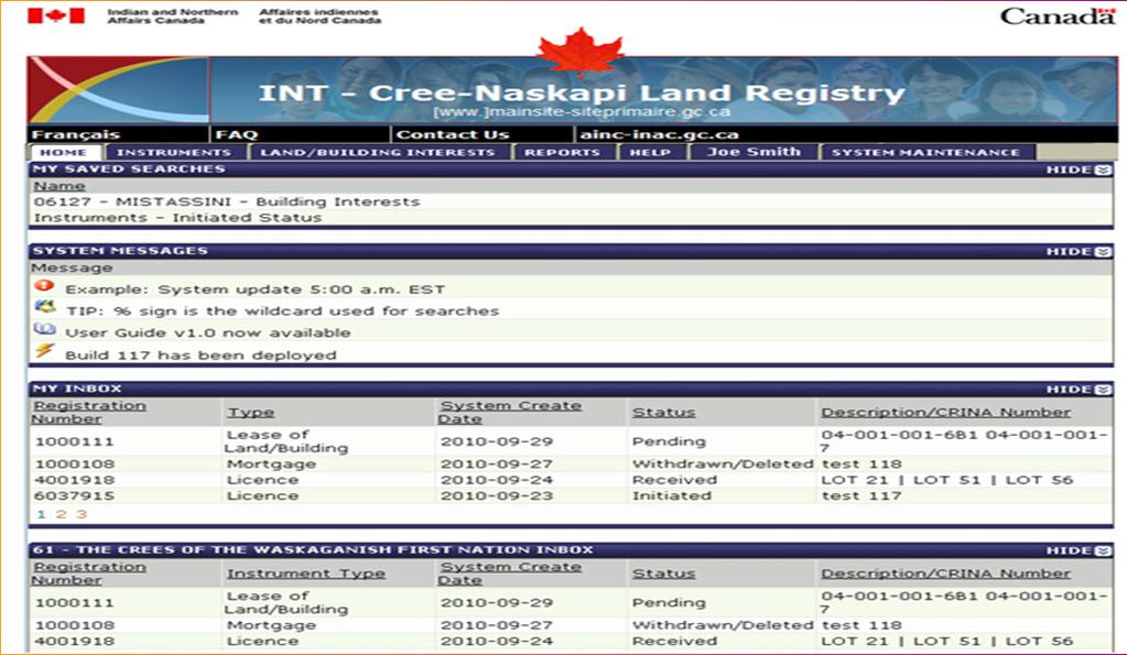 Land Registry Sub-system on-line The main