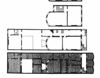 eighteenth century terrace, Bedford Square: plans and section S E