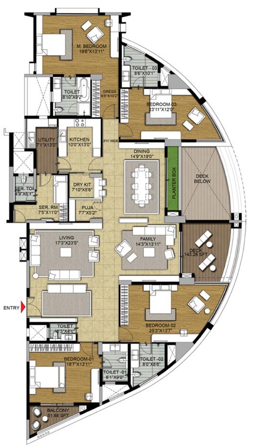 TYPICAL UNIT PLAN 4-Bedroom Unit N KEY PLAN A 3 1 2 B SUPER BUILT-UP AREA CARPET AREA TYPICAL UNIT NUMBERS 4310 Sq.ft. / 400.41 Sq.m. 2987 Sq.ft. / 277.47 Sq.m. A-301, 501, 701, 901 & 1101 The information depicted herein viz.