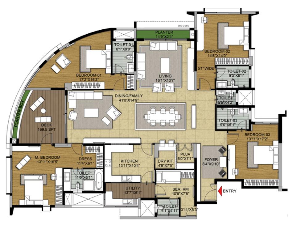 TYPICAL UNIT PLAN 4-Bedroom Unit N KEY PLAN A 3 1 2 B SUPER BUILT-UP AREA CARPET AREA TYPICAL UNIT NUMBERS 4000 Sq.ft. / 371.61 Sq.m. 2750 Sq.ft. / 255.47 Sq.m. A-203, 303, 403, 503, 603, 703, 803, 903, 1003, 1103 & 1203 The information depicted herein viz.