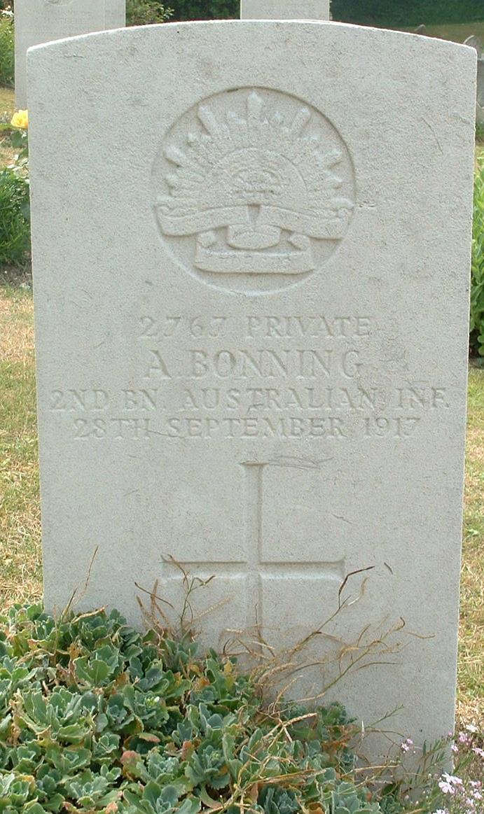 Photo of Pte A. Bonning s Commonwealth War Graves Commission Headstone in St.