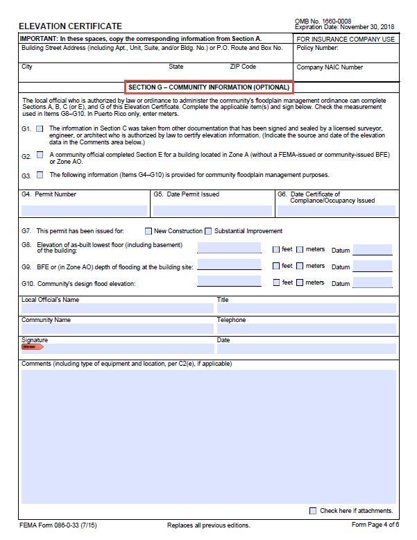 EXAMPLE OF ELEVATION CERTIFICATE Page 4 of 6: Section G Community Information