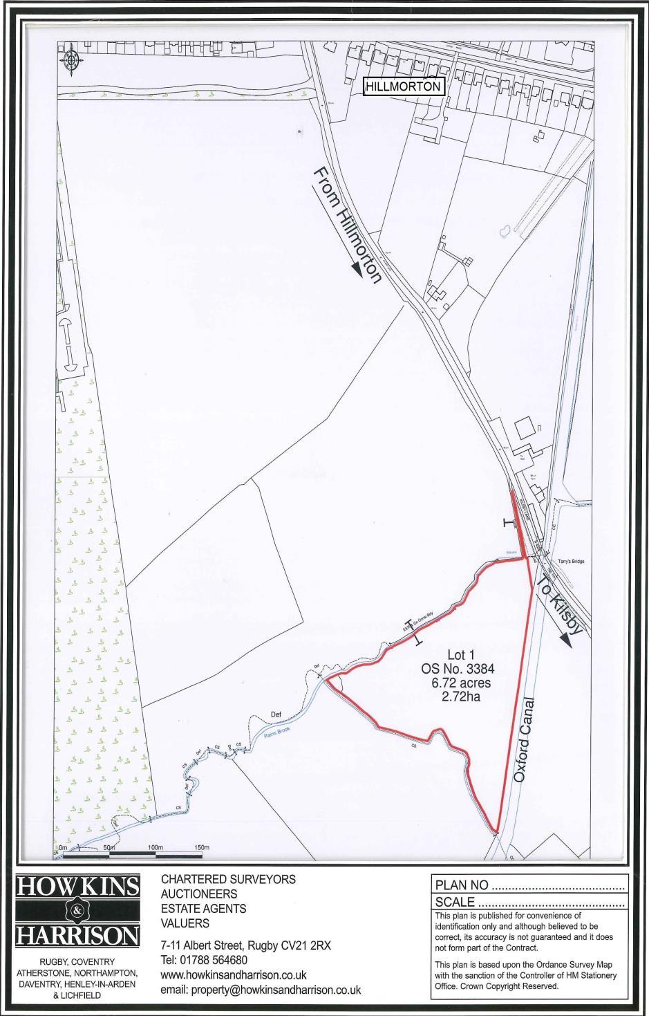 WARWICKSHIRE REF. GK.575 LAND AT KILSBY LANE RUGBY DR I WHITCROFT Sale of Approximately 6 Acres of Grass 1 3384 6.72 2.