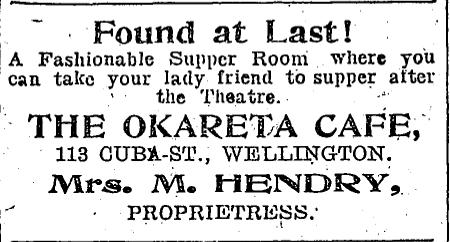 Okareta, containing 82 rooms, situated in centre off cuba-street. The building is new and well furnished throughout, the present tenant s only reason for leaving is on account of ill-health.