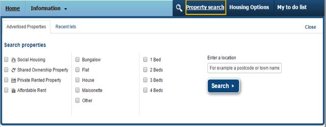 To search for properties you will need to select Eligible properties Property Search