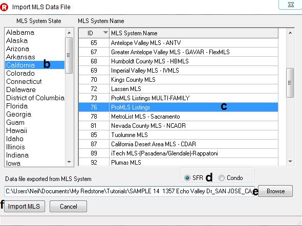 Process Tab 2: Data Import This section provides for importing the MLS Sales and Listings file you create within your MLS into Redstone.