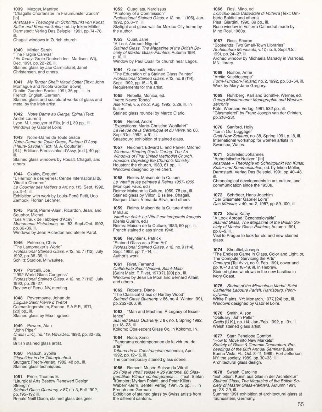 1039 Mezger, Manfred "Chagalls Chorfenster im Fraumunster Zurich" [in] Anstdsse - Theologie im Schnittpunkt von Kunst, Kultur und Kommunikation, ed.